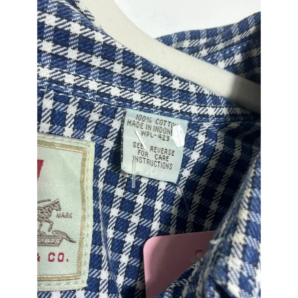 Levis Mens Blue White Gingham Check Button Down Shirt Large Long Sleeve Cotton